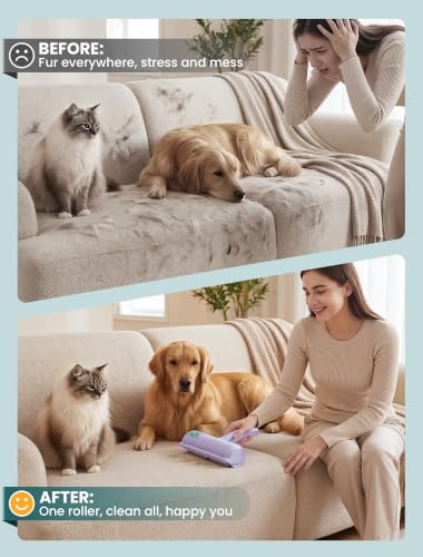 DELOMO Pet Hair Removal Tool, Pet Hair Remover - Lint Roller for Pet Hair - Cat and Dog Hair Remover for Couch, Furniture, Carpet, Car Seat, Reusable Lint Roller with Fur Bin, Pet Owner Essential - color: C: Purple（limited Color）