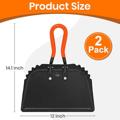 (2PK) Metal Dust Pans Heavy Duty, 12” Outdoor Dustpan with Rubber Handheld Handle, Large Shovel Wide Scoopers for Garage Shop Fireplace Commercial Uses
