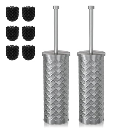 Toilet Bowl Brush and Holder Set 2 Pack with 4 Extra Brush Heads | Extra Long Handle with Splash Guard Cover, Tool-Free Installation, Bathroom Space-Saving, Cleaner Sets for Apartments, RV (Silver) - color: Silver