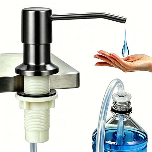 Kitchen Sink Soap Dispenser, Brushed Nickel Built-in Countertop Pump with 47" Extension Tube Kit – No More Refilling Small Bottles (Grey) - color: Gray