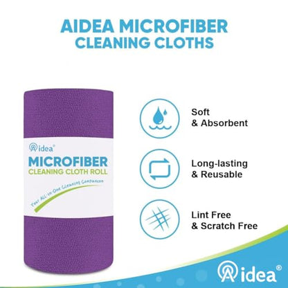 AIDEA Microfiber Cleaning Cloth Roll, 50PK, Reusable Paper Towels Tear Away Cloth, Microfiber Towels for Cars, Lint Free Cleaning Rags for House, Kitchen, Window, 11.5"×11.5", Purple - color: Purple