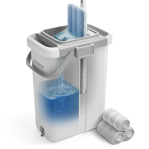 JOYMOOP Mop and Bucket Set for Floor and Wall Cleaning, Flat Mop System with 60" Mop + 3 Pads, Household and Commercial Use - color: White Max531