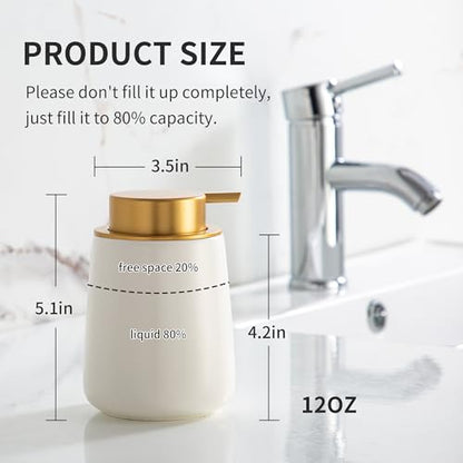 Enra Foaming Soap Dispenser,12 oz Beige Ceramic Modern Foam Hand Soap Dispenser for Bathroom,Kitchen with Easy-to-Press Pump (White Foam Gold Pump) - color: Foam-white-gold Pump