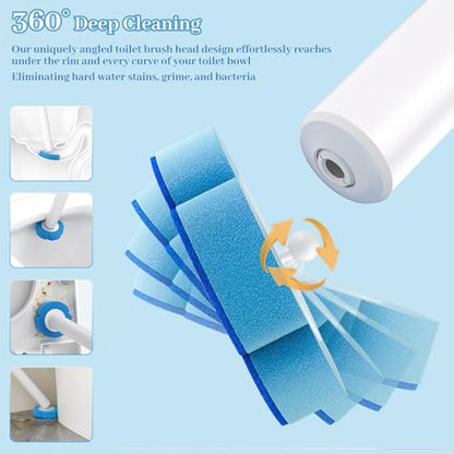 Disposable Toilet Brush Set with Holder, Angled Cleaning Wand with 24 Refill Heads, Wall-Mounted Hygienic Toilet Cleaner (Ocean, Lemon, Lavender Scents)