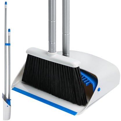 Broom and Dustpan Set with Long Handle 52", Standing Broom and Dust Pan Set for Home Kitchen Room Office Lobby Blue - color: Blue