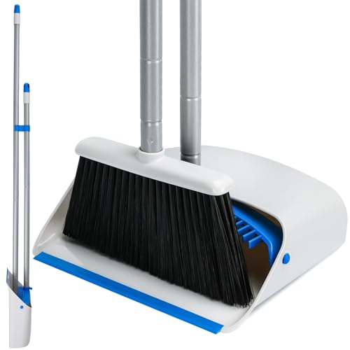 Broom and Dustpan Set with Long Handle 52", Standing Broom and Dust Pan Set for Home Kitchen Room Office Lobby Blue - color: Blue