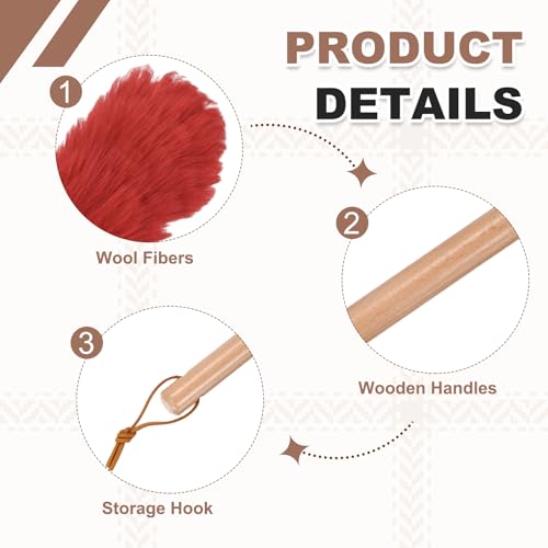 uxcell Wool Duster, 14.2" Natural Feather Cleaner Household Cleaning Duster with Solid Wooden Handle for Cleaning Fans Window Blinds Shelves Furniture, Red - color: Red, size: 14.2"