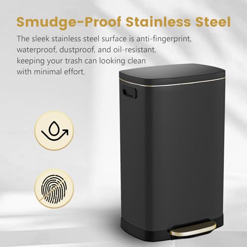 ELPHECO Kitchen Trash Can with Lid Soft Close, 13 Gallon / 50L Stainless Steel Pedal Garbage Can, Heavy-Duty Fingerprint Proof Step Wastebasket with 20 Bags, Removable Bucket, Home Office, Matte Black - color: Matte Black