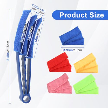 Window Blind Cleaner Duster Brush, 2 Pack Air Vent Cleaner Brush with 5 Reusable Microfiber Sleeves, Multi-Purpose Cleaning Tool for Venetian Blinds, Air Conditioner Vents, Household Cleaning Tool