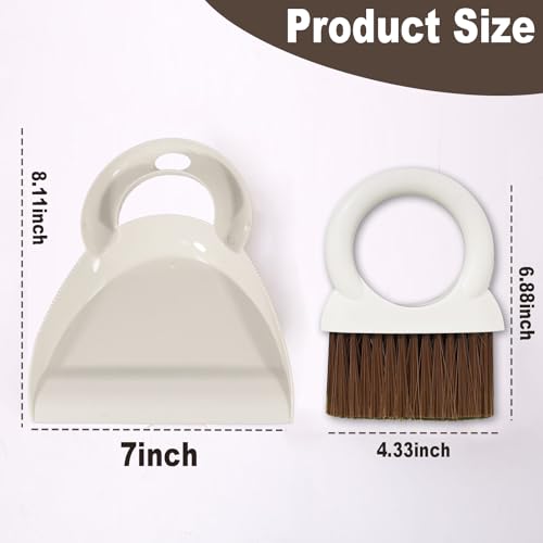 Round Handle Brush and Dustpan Set Small Broom & Dustpan Portable Handheld Sweeper for Desktop Sofa Floor Pet Nest (Off White) - color: Off White