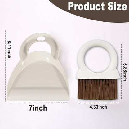 Round Handle Brush and Dustpan Set Small Broom & Dustpan Portable Handheld Sweeper for Desktop Sofa Floor Pet Nest (Off White) - color: Off White