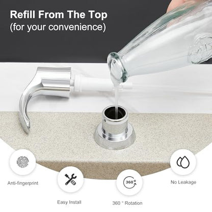 GAGALIFE Kitchen Sink Soap Dispenser with 17 Ounce Large Bottle, Built in Sink Soap Dispenser (Chrome) Soap Dispenser for Kitchen Sink Refill from Top, G080C - color: Chrome, size: with Bottle