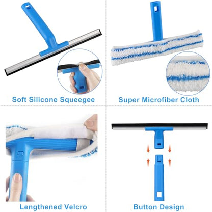 Mitclear Window Cleaner with Long Handle(57IN), Glass Cleaning Tools with Silicone Squeegee & Microfiber Scrubber, Window Cleaning Kit for Shower Glass Mirror Door Car - style: Window Cleaning Kit