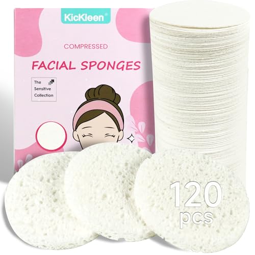 120-Count Compressed Facial Sponges|Kickleen100% Natural Cellulose Cosmetic Spa Sponges for Daily Facial Cleansing|Makeup And Mask Removal|Exfoliating|Skin Massage|Pore Exfoliation (120 Count (White)) - color: 120 Count (White)