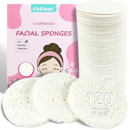 120-Count Compressed Facial Sponges|Kickleen100% Natural Cellulose Cosmetic Spa Sponges for Daily Facial Cleansing|Makeup And Mask Removal|Exfoliating|Skin Massage|Pore Exfoliation (120 Count (White)) - color: 120 Count (White)