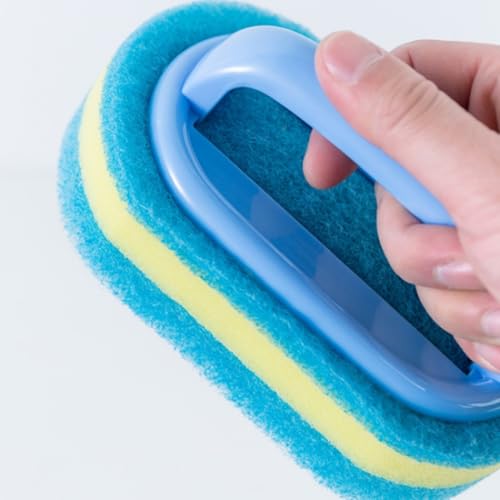 1Pc Blue Cleaning Brush All Purpose Shower Sponge Scrubbing Brush with Ergonomic Handle for Bathroom Kitchen Bathtub Toilet Cleaner - color: Blue