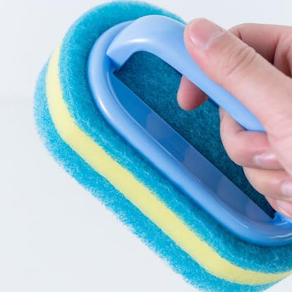 1Pc Blue Cleaning Brush All Purpose Shower Sponge Scrubbing Brush with Ergonomic Handle for Bathroom Kitchen Bathtub Toilet Cleaner - color: Blue