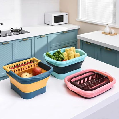 Collapsible Dish Basin with Portable Sink, 11L(2.91 Gallon) Collapsible Bucket with Drain Plug, Foldable Sink Tub Dishpan Wash Basin for Vegetable Washing Camping RV Kitchen (Blue) - color: Blue