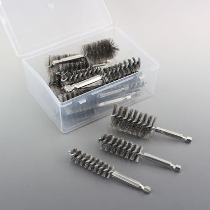 20Pcs Wire Bore Brush for Drill Set 1/4" Hex Shank Stainless Steel Wire Brush (8/10/13/15/17/19/22/25/28/30mm) Each 2 Drill Brushes Attachments for Rust Paint Removal Grinding Sanding Polishing