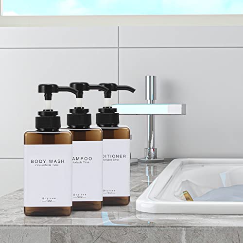 Plastic Refillable Hand Soap Dispenser Modern Square Pump Bottle for Bathroom Vanities or Kitchen Sink, Countertops - 3 Packs with Waterproof Label(Amber) - color: 3 Bottles-amber