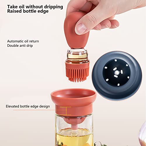2pcs Oil Container with Silicone Brush Oil Dispenser Bottle for Kitchen Grilling Baking Cooking (Red) - color: Red
