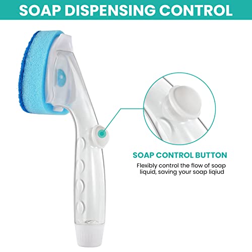 Dishwand Refill with Handle, Non Scratch Dish Wand Replacement Sponge Heads | Heavy Duty Head Soap Control Dispenser Set, Dishwashing Scrub Dispensing Brush Dishwasher Pad, Kitchen Sink Cleaning Scrubber - color: Blue, size: 7 Piece Set