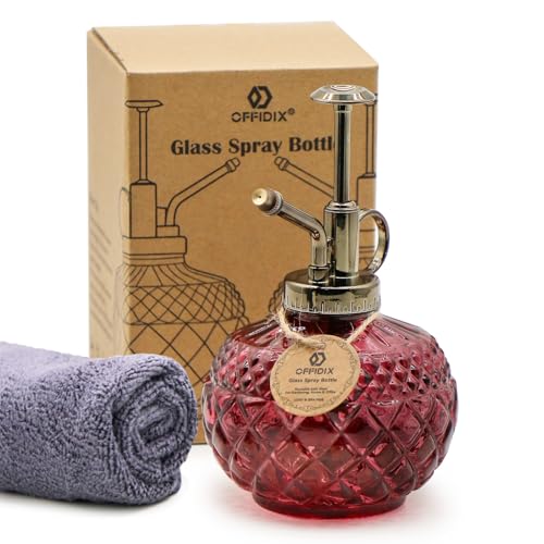 OFFIDIX Plant Mister Spray Bottle,Glass Decorative 300ML Vintage Watering Small Indoor Watering Can with Plastic Pump for Indoor Plants,Garden,Cleaning（Amaranth） - color: B-Amaranth
