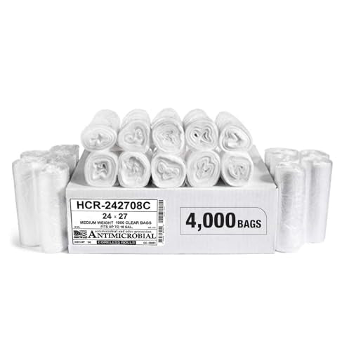 Aluf Plastics High Density Trash Bags, 12 Gallon, 4000 Count, 8 Micron (eq), 24" x 27", Clear, for Bathroom, Office, Industrial, Commercial, Janitorial, Municipal, Recycling - color: Clear, style: 13 Gal, 8 Micron Equiv, 4,000 Count
