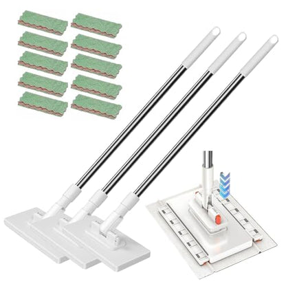 2026 Upgraded 39.4" Hands-Free Multi-Purpose Flat Mop, Multifunctional Lazy Mop with One-Click Cloth Attachment with 10 Reusable Cloths, Ideal for Washbasin and Kitchen - color: 3pcs