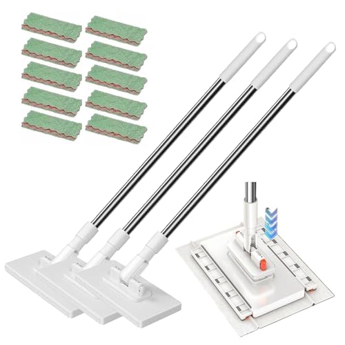 2026 Upgraded 39.4" Hands-Free Multi-Purpose Flat Mop, Multifunctional Lazy Mop with One-Click Cloth Attachment with 10 Reusable Cloths, Ideal for Washbasin and Kitchen - color: 3pcs