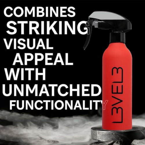 L3 Level 3 Rubberized Spray Bottle - Precise Action Mist Bottle for Effortless Hair Styling - Rubber Grip for Total Control - color: Red