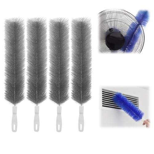 Bendable Microfiber Head Fan Cleaner Brush, Washable Reusable Dust Remover for Fans, Air Conditioning, Curtain, Car Vents (Grey 4pcs) - color: Grey 4pcs