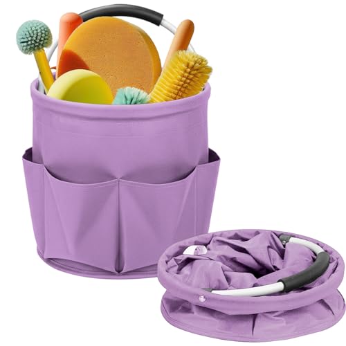 Cleaning Caddy for Cleaning Supplies,17L Cleaning Supply Caddy with Handle Foldable Cleaning Supplies Organizer Bucket Cleaning Products Organizers for Home, Garden (Purple) - color: Purple