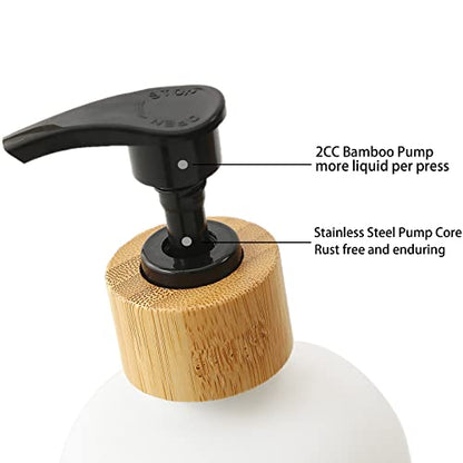 Shampoo and Conditioner Dispenser Set - Easy to Read Labels - Pump Bottle Dispenser for Shampoo, Conditioner, Body Wash - Glass Refillable Containers for Shower - color: White-shower Set Fo 3