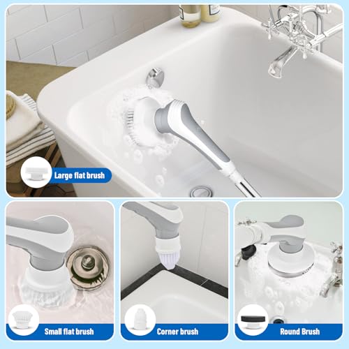 CITRICACID Electric Spin Scrubber Upgraded Battery, Cordless Shower Scrubber with 8 Scrub Brush, 2 Speed with Adjustable Extension Handle,Scrubber for Bathroom Bathtub Tile Floor