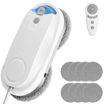KKI Window Cleaning Robot, Auto Window Cleaner Robot, Dual Spray, Max 3200Pa, AI Path Planning & Edge Detection, Remote Control for High-Rise Windows Outside/Inside,8 Cloths, X3 (White) - color: White, size: X3