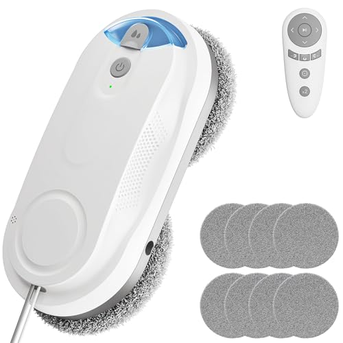 KKI Window Cleaning Robot, Auto Window Cleaner Robot, Dual Spray, Max 3200Pa, AI Path Planning & Edge Detection, Remote Control for High-Rise Windows Outside/Inside,8 Cloths, X3 (White) - color: White, size: X3