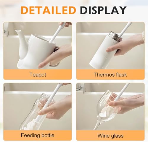 12.4" Silicone Bottle Brush, 3-in-1 Ergonomic Long Handled Cleaning Cup Brush,Water Bottle Cleaner,Deep Cleaning for Baby Bottles,Glassware, Narrow Neck Containers (White) - color: White