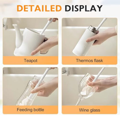 12.4" Silicone Bottle Brush, 3-in-1 Ergonomic Long Handled Cleaning Cup Brush,Water Bottle Cleaner,Deep Cleaning for Baby Bottles,Glassware, Narrow Neck Containers (White) - color: White