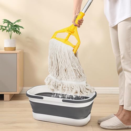 Yesland Commercial Mop with 2 Mop Heads, Industrial Cotton Mops with 61inch Long Handle, Heavy Duty Looped-End String Wet Mops for Cleaning Office Garage Hardwood Warehouse Factory Mall Deck