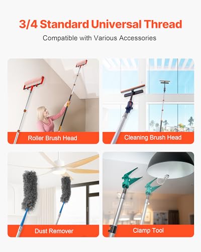VEVOR Telescopic Extension Pole, 4-12 FT Multi-Purpose Extendable Pole, Sturdy Aluminum Alloy Paint Pole Extension with Flip-Lock Design, High Reach Roller Stick for Painting, Dusting and Cleaning - style: 4-12 FT