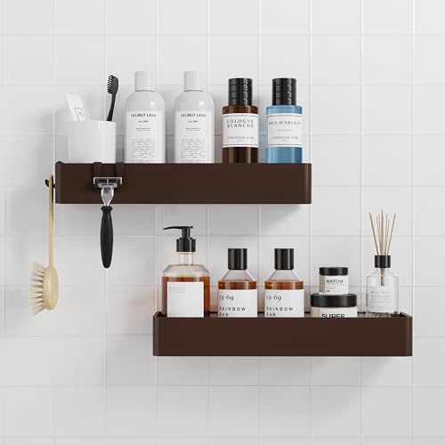 Kitsure Shower Caddy - 2 Pack Adhesive Shower Organizer, Rustproof Metal Shelves, No-Drill Bathroom Organizers and Storage, Brown, XX-Large - color: Brown, size: XX-Large