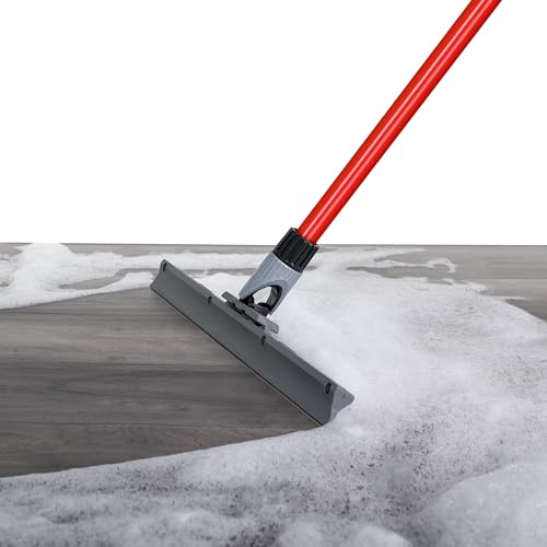 Heavy Duty Floor Squeegee for Concrete and Tile Floor - Silicone Squeegee Broom Floor Scrubber - Large Single Cast Rubber Blade Aluminum Long Handle 360° Swivel Joint - Garage Shower Window Cleaning - size: 17 Inch Blade - 1 Piece Handle