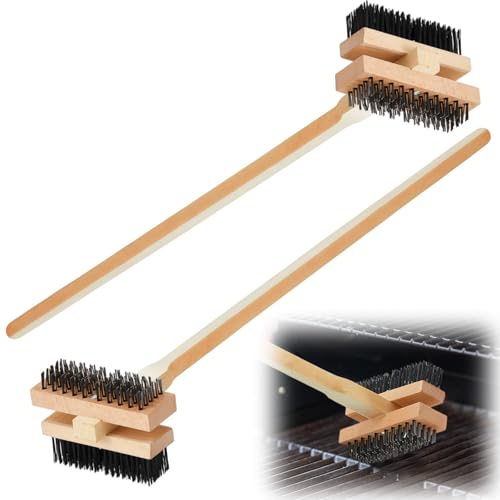 2 Pack Stainless Steel Grill Brush 48 Inch Large Double Ended Grill Brush with Long Handle for Commercial BBQs Outdoor Good Picnic Restaurant Kitchens Dealing with Grease Residue and Buildup