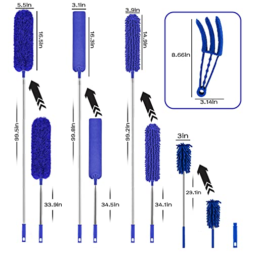 Buysenton Microfiber Duster, 8PCS Feather Duster with 100 Inch Telescoping Extension Pole, Reusable Bendable Dusters, Washable Lightweight Dusters for Ceilings Fans(2023 UAGRED) - color: 8pcsblue