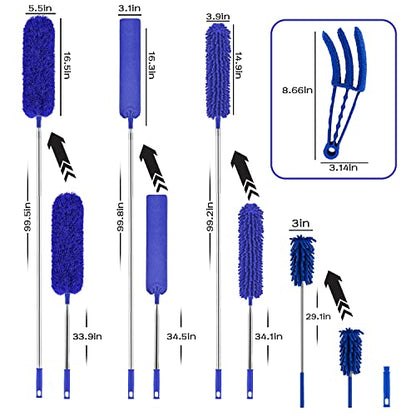 Buysenton Microfiber Duster, 8PCS Feather Duster with 100 Inch Telescoping Extension Pole, Reusable Bendable Dusters, Washable Lightweight Dusters for Ceilings Fans(2023 UAGRED) - color: 8pcsblue