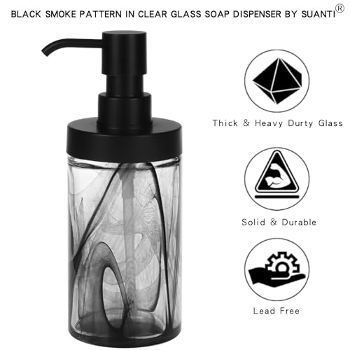 Soap Dispenser,12.5 Oz Black Moire Wide Open Glass Hand Soap Dispenser, Hand Soap Dispenser for Bathroom & Kitchen, Refillable Black Soap Dispenser with Waterproof Labels - color: Black001