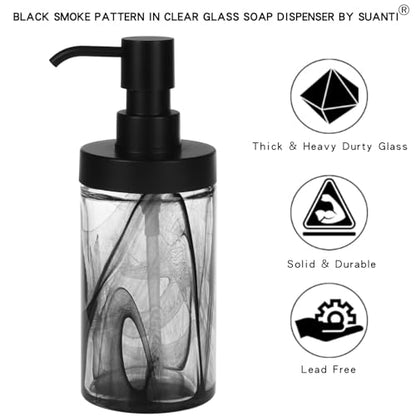 Soap Dispenser,12.5 Oz Black Moire Wide Open Glass Hand Soap Dispenser, Hand Soap Dispenser for Bathroom & Kitchen, Refillable Black Soap Dispenser with Waterproof Labels - color: Black001