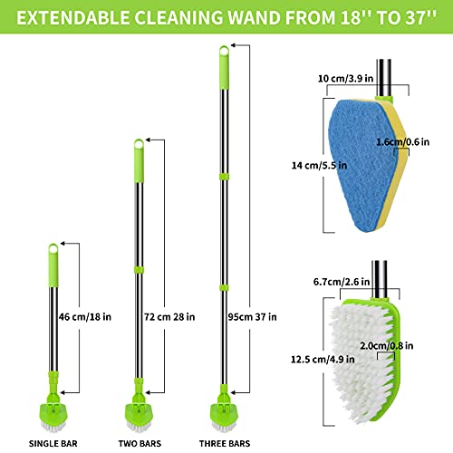 4 Sponges for Scrub Cleaning Brush with Long Handle 35 inch - Durable Kitchen Sponge Double Side Scrub Sponge Cleaning Sponge for Baseboard Shower Bathroom Bathtub Tile Dish