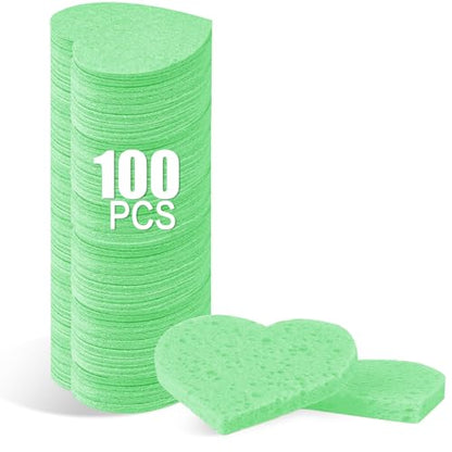 100-Count Compressed Facial Sponges for Estheticians Heart Shape Natural Cellulose Sponge Professional Cosmetic Spa Sponges for Face Cleansing, Massage, Pore Exfoliating, Mask, Makeup Removal, Green - color: 100- Pack Green